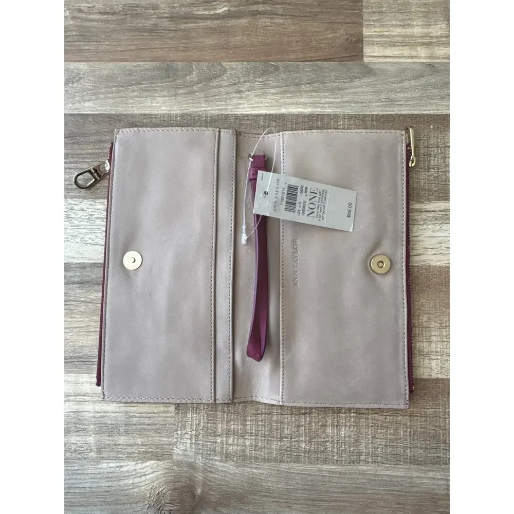 NWT Ann Taylor 100% Leather Open Flap Wallet Clutch